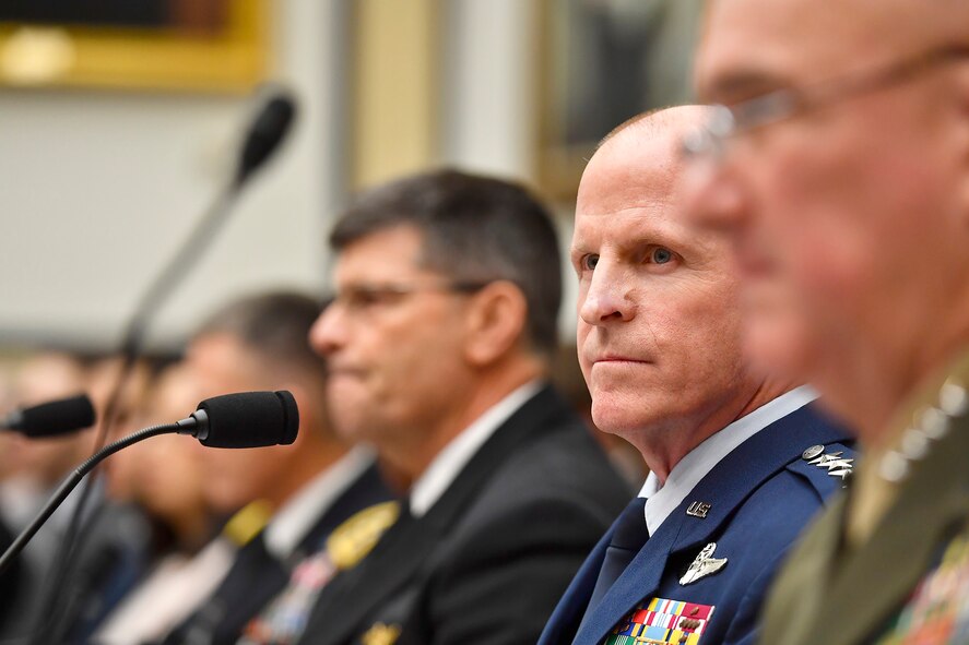 Air Force Vice Chief of Staff Gen. Stephen Wilson testifies before the House Armed Services Committee Feb. 7, 2017, in Washington, D.C.  Wilson and the vice service chiefs from the Army, Navy and Marine Corps presented the "State of the Military" to the committee.  (U.S. Air Force photo/Scott M. Ash)