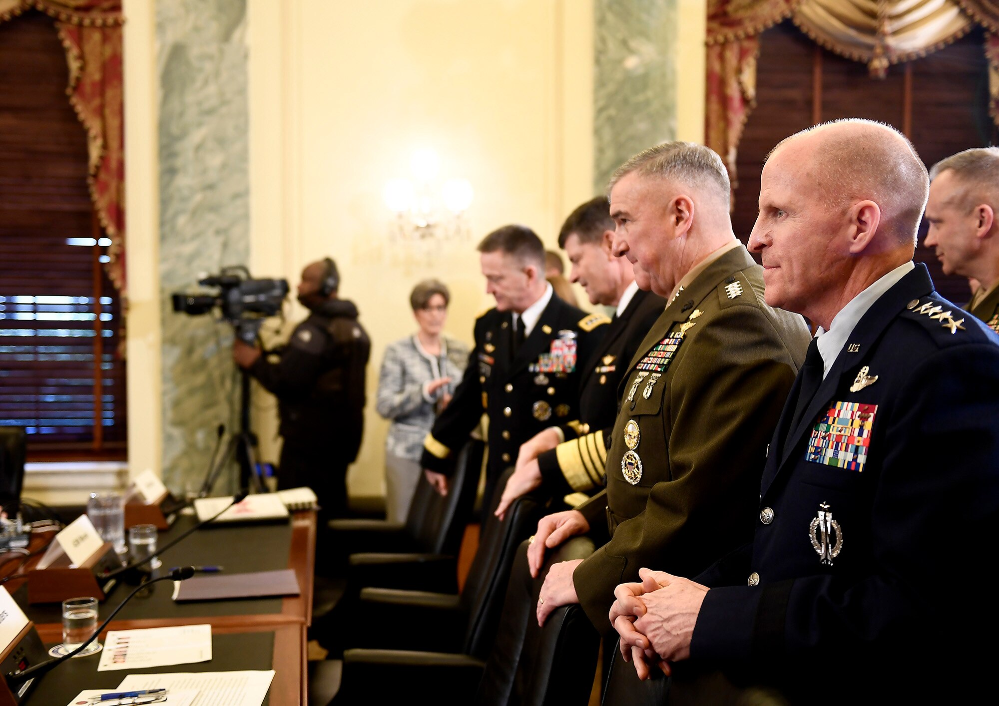 Air Force Vice Chief of Staff Gen. Stephen Wilson testifies before the Senate Armed Services Subcommittee on Readiness and Management Support, Feb. 8, 2017, in Washington, D.C.  Wilson shared the witness panel with the vice service chiefs from the Army, Navy and Marine Corps.  (U.S. Air Force photo/Scott M. Ash)