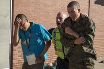 Doug B. Peake, Parris Island Fire and Rescue captain, rescues casualties during an anti-terrorism/force protection exercise Feb. 2, 2017. The exercise simulated an active shooter and hostage situation and was designed to test various aspects of the depot’s emergency response capabilities.