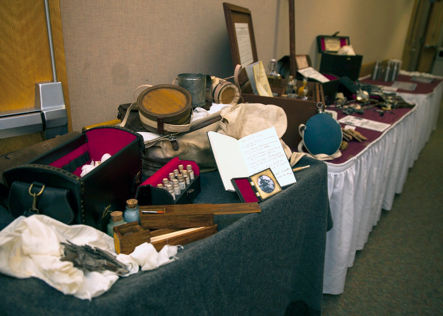 Medical items from the past are on display during the Brooke Army Medical Center 116th Army Nurse Corps birthday celebration Feb. 2 in the BAMC auditorium at Joint Base San Antonio-Fort Sam Houston.