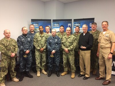 170208-N-BK152-016
Vice Adm. Thomas Moore, commander, Naval Sea Systems Command, visits with service members at Naval Surface Warfare Center, Crane Division (NSWC Crane), on Feb. 8, 2017. Moore’s visit to NSWC Crane was focused on learning more about the technical capabilities that reside in southern Indiana and to discuss how Crane’s efforts contribute to his “Expand the Advantage” campaign for NAVSEA. (U.S. Navy photo by NSWC Crane/Released)
