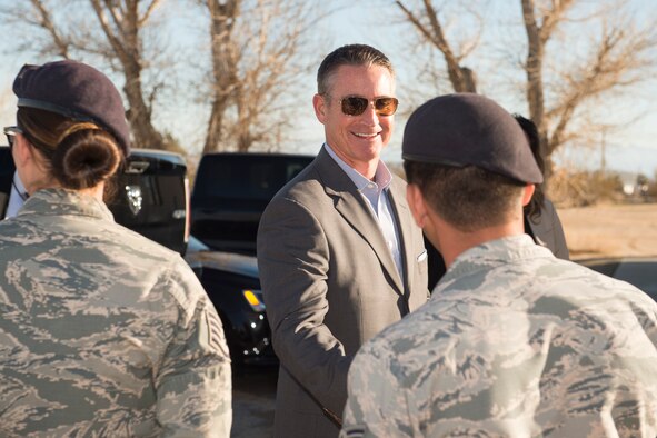 Jeff Gorell, Deputy Mayor for Homeland Security and Public Safety, Los Angeles, meets with 412th Security Forces Squadron defenders Jan. 31.  (U.S. Air Force photo by Ethan Wagner)