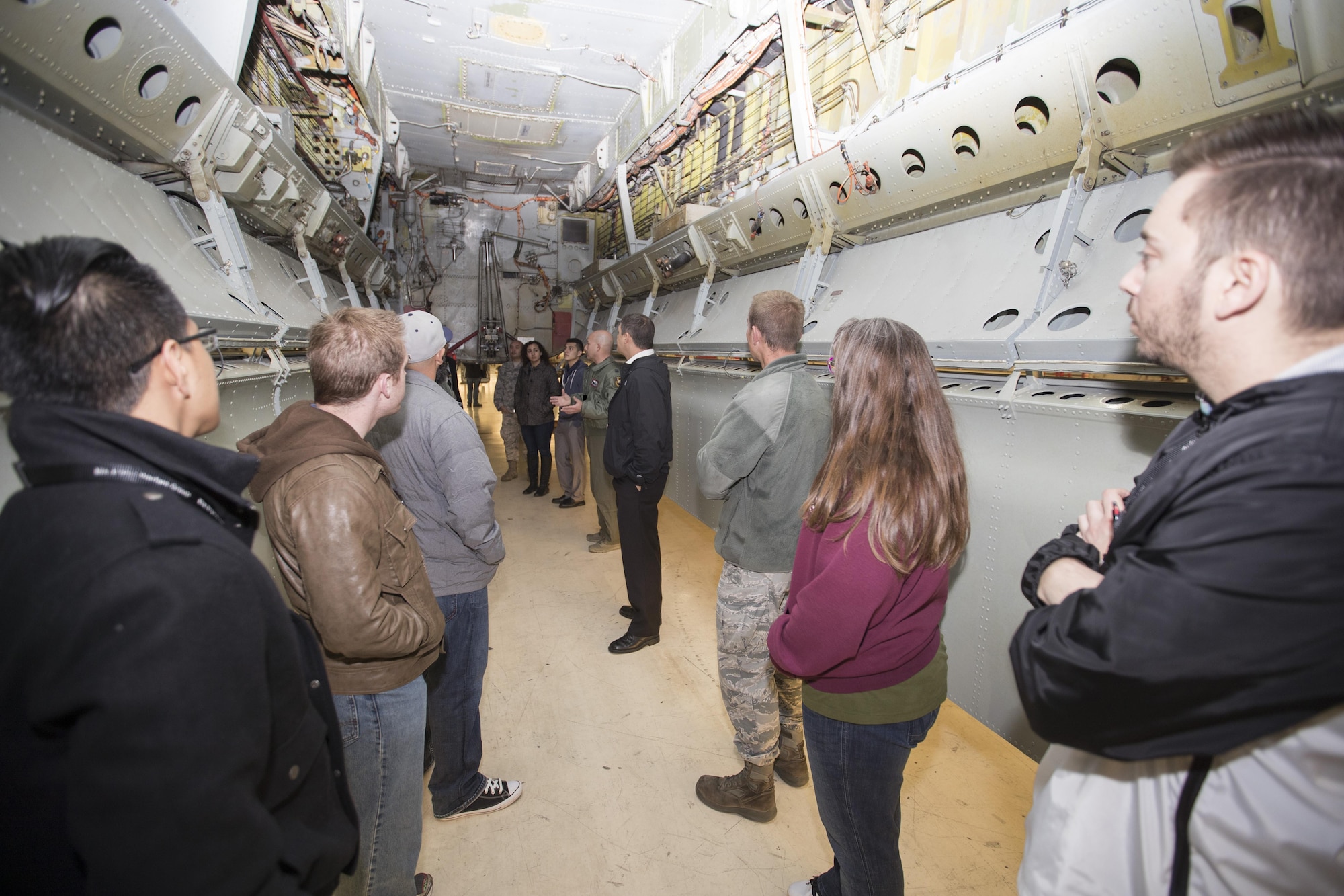Team Edwards members get a close look at the bomb bay of a B-52 Stratofortress Feb. 6 during a 419th Flight Test Squadron immersion tour. (U.S. Air Force photo by Christian Turner)