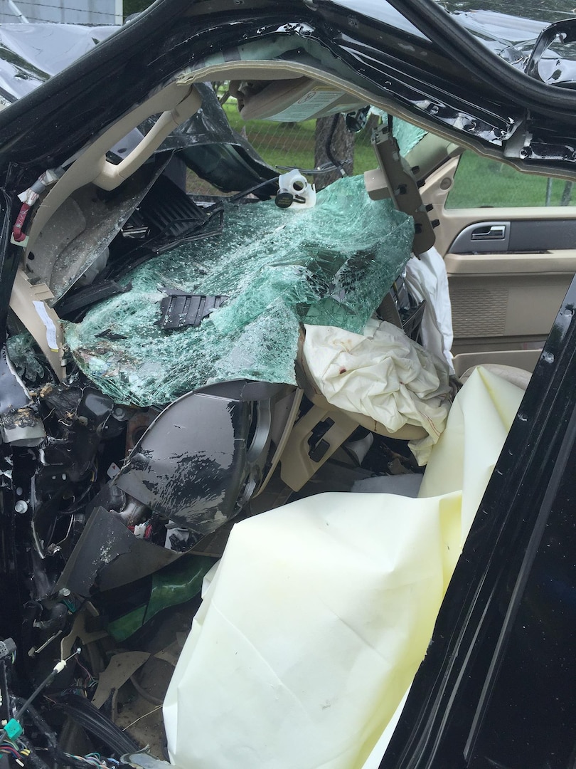 Jeanette Naschke’s vehicle after the May 2015 accident, which severely injured her. Naschke’s injuries were extensive; she had severe lacerations, internal organ damage and multiple broken bones. She required multiple blood transfusions and underwent more than 30 hours of surgery at Brooke Army Medical Center at Joint Base San Antonio-Fort Sam Houston.