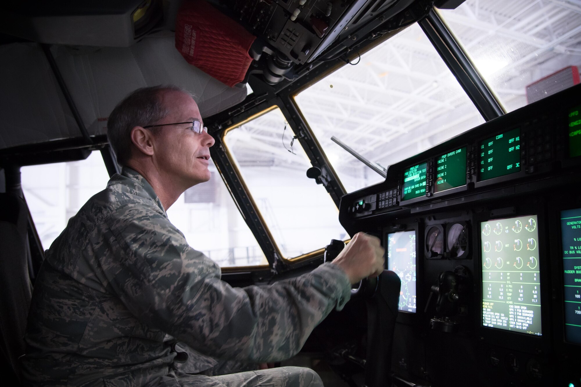 Maj. Gen. Robert LaBrutta, 2nd Air Force commander, turns on a C-130J Super Hercules aircraft for maintenance inspections during a 403rd Wing immersion tour Feb. 3 at Keesler Air Force Base, Mississipi. (U.S. Air Force photo/Staff Sgt. Heather Heiney) 