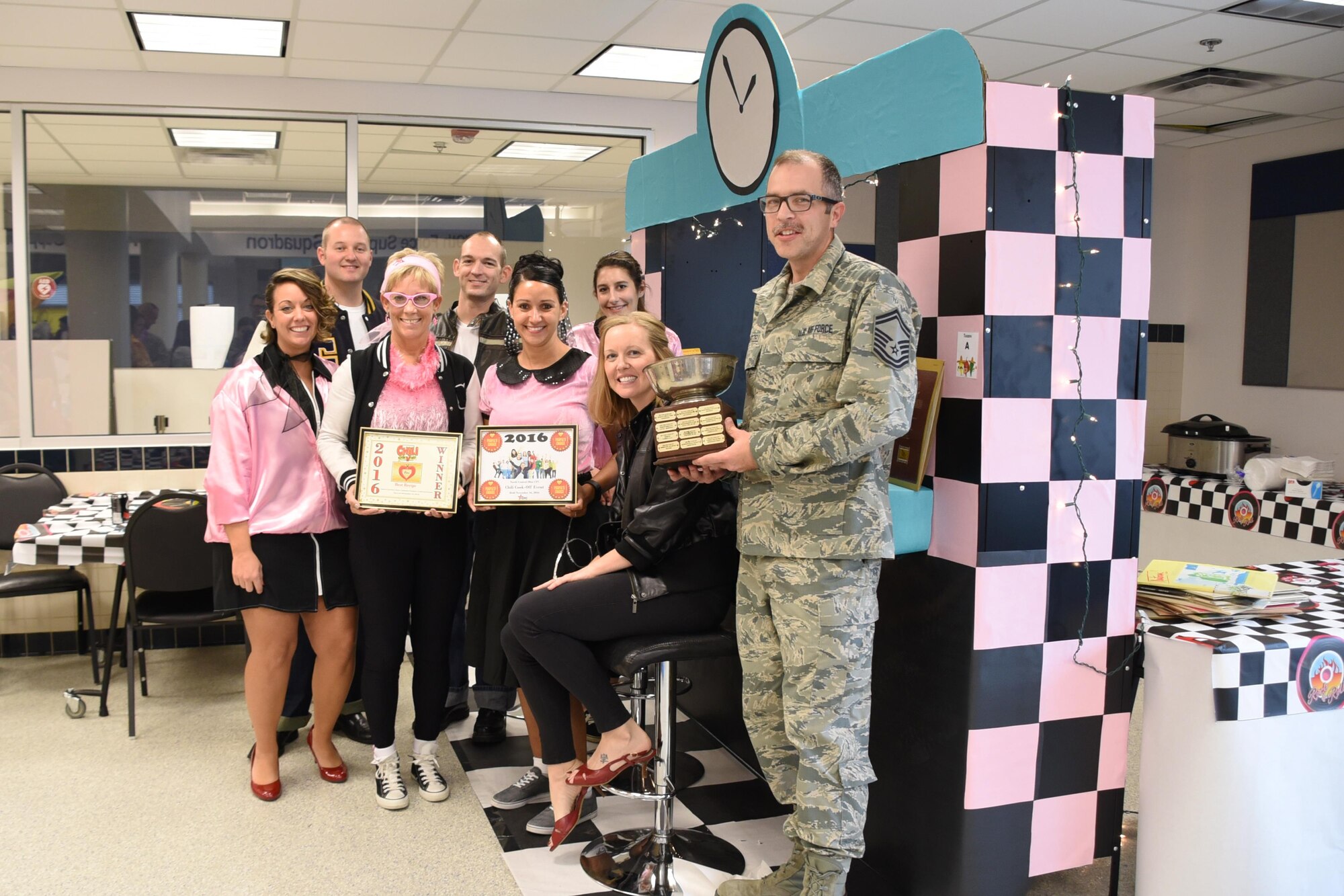 The team from the 179th Air Wing Headquarters wins the 2016 'Chili Bowl' on Nov. 16, 2016, during the 179th Airlift Wing's annual chili cook-off in Mansfield, Ohio. The event helps promote the Combined Federal Campaign. The CFC is the program federal employees use to donate to an umbrella of approved charitable organizations. (U.S. Air National Guard photo by Airman Megan Shepherd\Released)