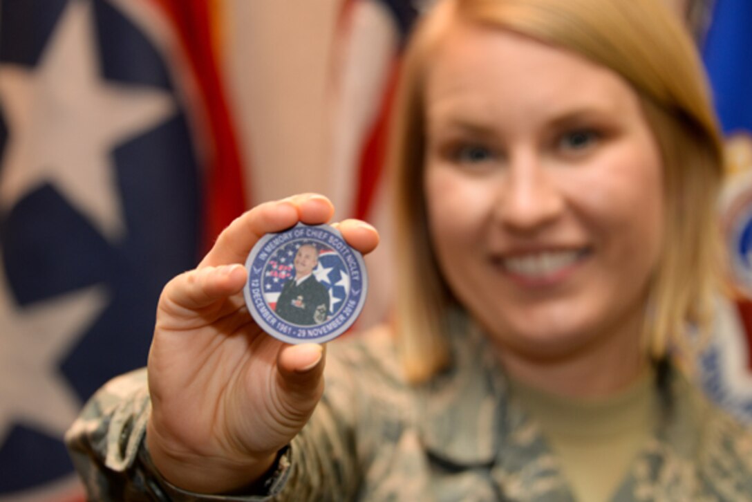 Airman receives Chief's Coin 
