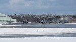 Three F-16 Fighting Falcons taxi on the runway at Misawa Air Base, Feb. 7, 2017.  Airmen from the 14th Fighter Squadron departed to Andersen Air Force Base, Guam, as part of exercise COPE NORTH 2017. The annual exercise, which originated here in 1978, serves as a keystone event promoting stability and security throughout the Indo-Asia-Pacific region by enabling regional forces to hone vital readiness skills critical to maintaining regional stability.