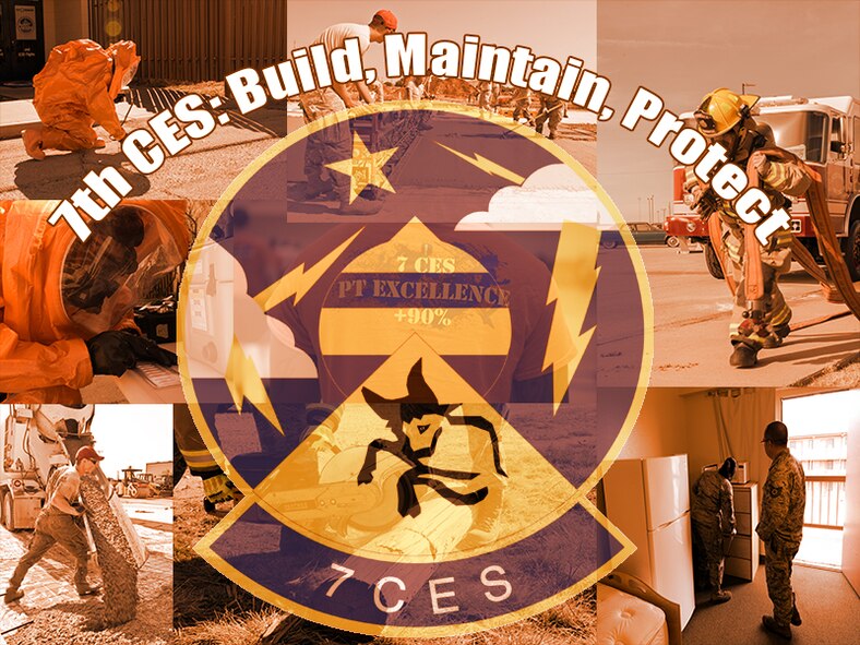 The 7th Civil Engineer Squadron maintains and repairs base infrastructure, conducts disaster preparedness training, manages wing fire protection and prevention activities, administers base environmental programs and handles housing responsibilities for accompanied and unaccompanied personnel assigned to Dyess. (U.S. Air Force illustration by Airman 1st Class Austin Mayfield)