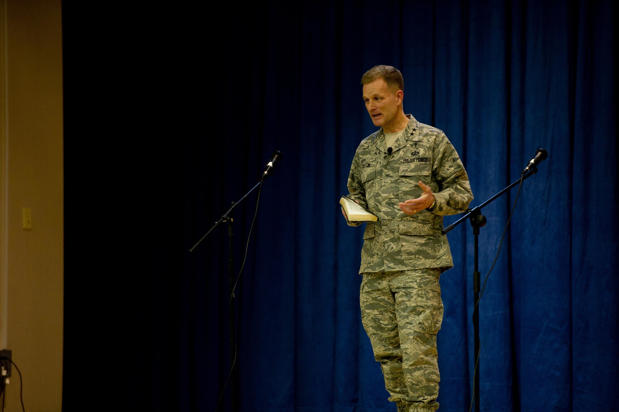 U.S. Air Force Chap. (Maj. Gen.) Dondi Costin, Air Force Chief of Chaplains, gives a speech about “Faith Works” during the Osan National Prayer Breakfast 2017 at Osan Air Base, Republic of Korea, Feb. 8, 2017. The National Prayer Breakfast was established in 1953 by President Dwight D. Eisenhower in effort to unite U.S. leadership (U.S. Air Force photo by Staff Sgt. Jonathan Steffen)