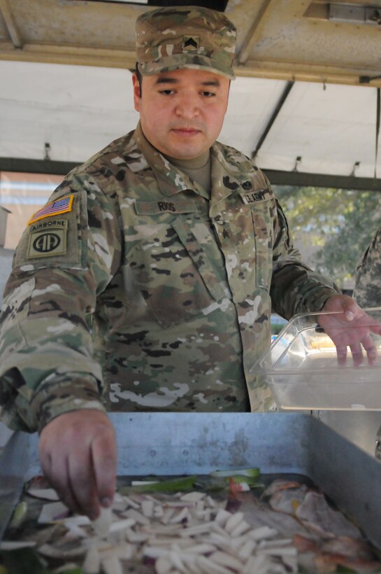 Army Reserve Sgt. Bernardo Rios, a Food Service NCO for the 311th Sustainment Command (Expeditionary), blanches vegetables while preparing a meal out of a mobile kitchen trailer at the Orlando Armed Forces Reserve Center. Rios and the Army Reserve Culinary Arts Team were rehearsing for the upcoming 42nd Annual Military Culinary Arts Competition.