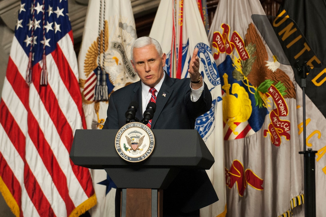 Vice President Mike Pence addresses the Corps of Cadets.