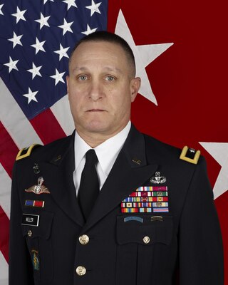 U.S. ARNG Major General Harry E. Miller, Jr. is the Deputy Director for Strategic Integration and the Mobilization Assistant to the Director, Defense Intelligence Agency poses for a command photo in the U.S. Army Portrait studio at the Pentagon in Washington, D.C.
