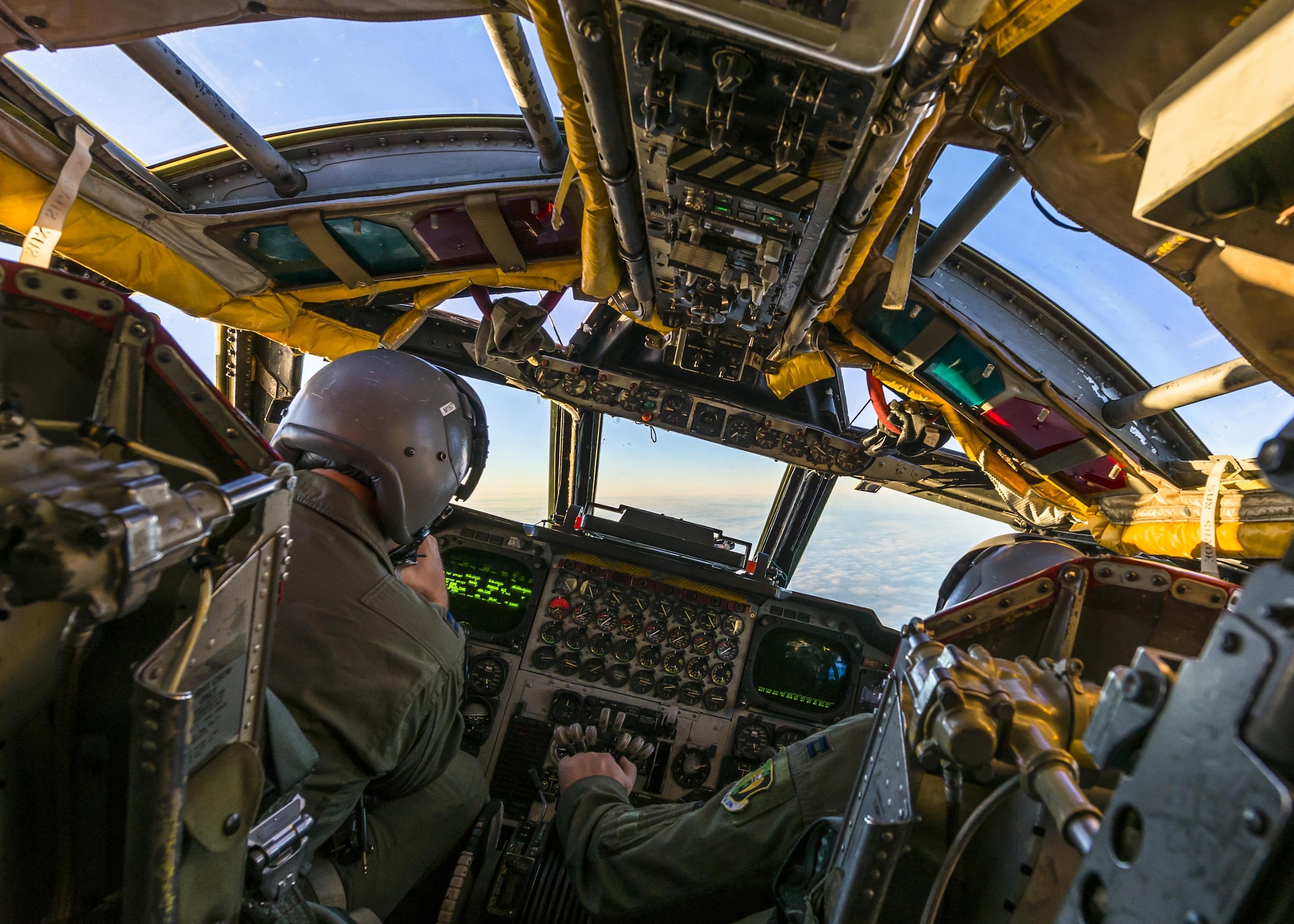 A B-52H Stratofortress banks to the right, in airspace above North Dakota, Jan. 31, 2017.  During the mission, the crew ran simulated close air support scenarios, helping them better communicate and work together as a team. (U.S. Air Force photo/Senior Airman J.T. Armstrong)