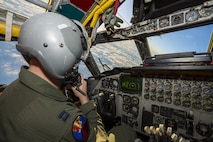 Capt. Dane Weathers, 23rd Bomb Squadron aircraft commander, pilots a B-52H Stratofortress above the clouds of North Dakota, Jan. 31, 2017. Weathers and Capt. Jonathan Gabriel, 23rd BS aircraft commander, relied on their offensive and defensive team to successfully complete their training mission. (U.S. Air Force photo/Senior Airman J.T. Armstrong)