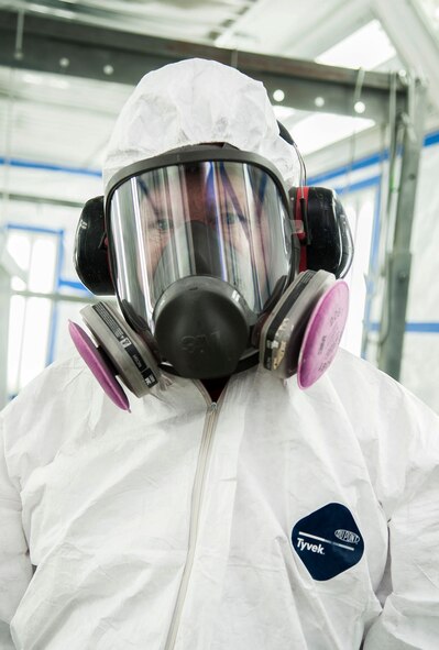 Gerald Ferdon, 91st Missile Maintenance Squadron corrosion control specialist, stands in a spray booth at Minot Air Force Base, N.D., Feb. 2, 2017. The corrosion control team uses the spray booth to apply corrosion-resistant coatings onto various equipment. (U.S. Air Force photo/Airman 1st Class Jonathan McElderry)