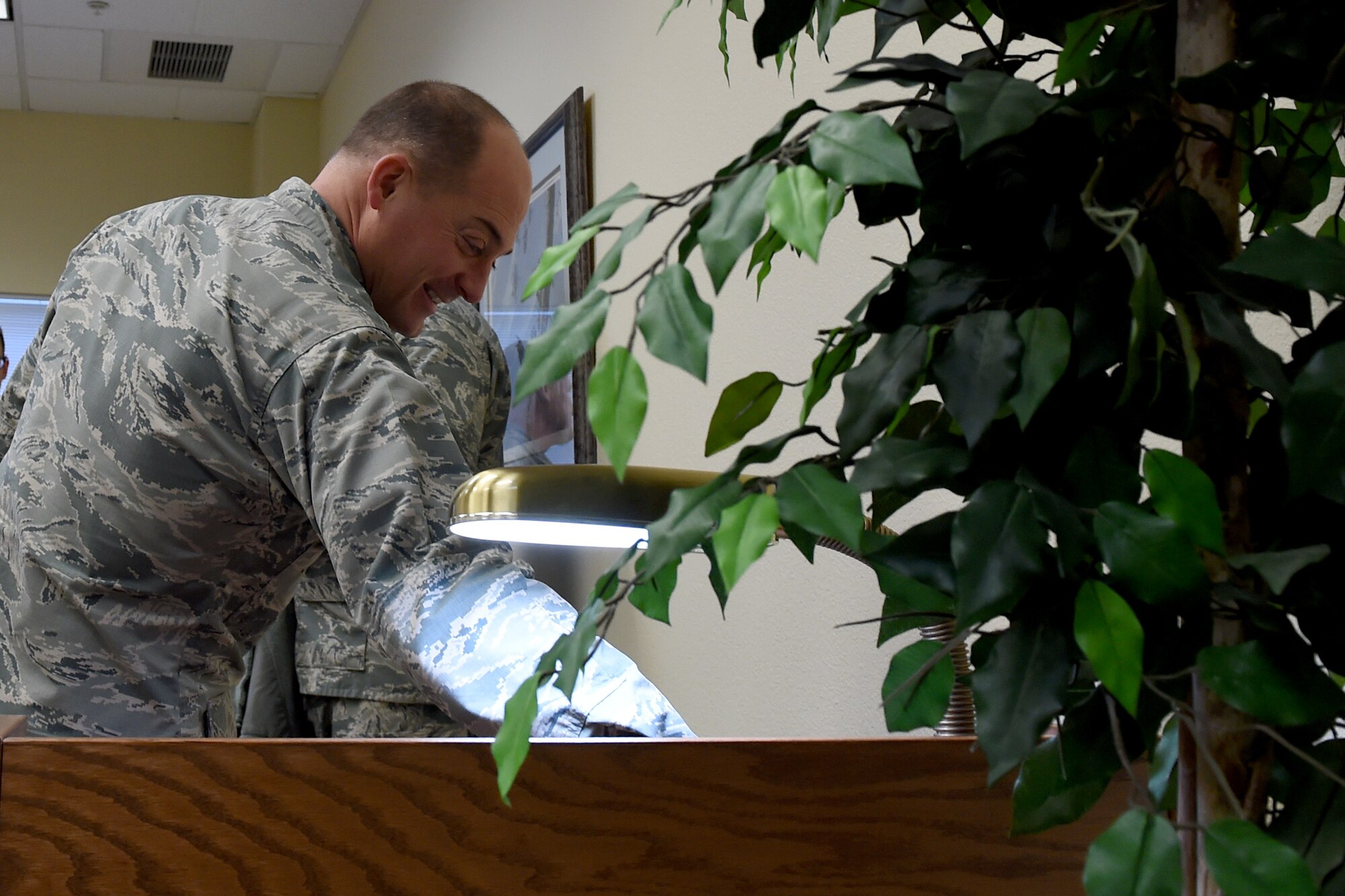 Air Force Col. George T.M. Dietrich III, Joint Base Elmendorf-Richardson and 673d Air Base Wing commander, explores the JBER Library quiet study room at JBER Alaska, Feb. 9, 2017. 