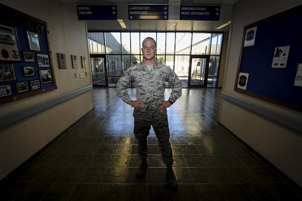 Senior Airman Brandon Culpan, a health services manager with the 1st Special Operations Medical Group, is nominated to become a Trusted Care Hero at Hurlburt Field, Fla., Feb. 8, 2017. Culpan has been nominated to become a Trusted Care Hero, an Air Force award that recognizes Air Force medical personnel that embody the values of the Air Force Medical Service. (U.S. Air Force photo by Airman Dennis Spain)