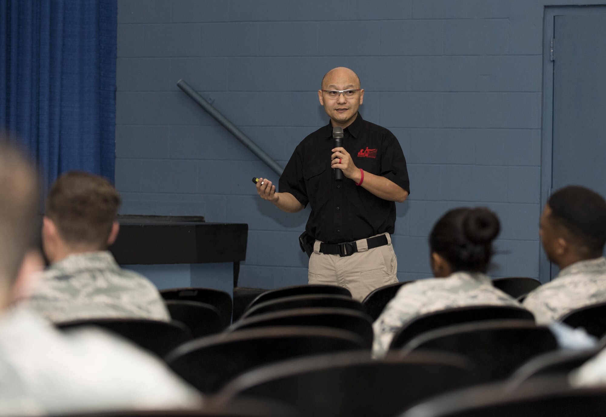 Retired Maj. Steve Sheridan, financial coach, speaker, author, and entrepreneur, speaks to attendees about the 10 step process in creating a financial plan during the “Waging War on Debt” seminar Feb. 10, 2017, at Moody Air Force Base, Ga. The seminar was open to all military members and taught money saving techniques and planning for financial freedom. (U.S. Air Force Senior Airman Ceaira Young)