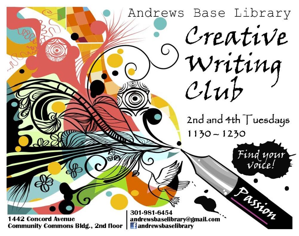 The creative writing club meetings take place on base on the second and fourth Tuesday of every month from 11:30 a.m. – 12:30 p.m. and are open to all.