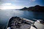 In this file photo, the amphibious transport dock ship USS Green Bay (LPD 20) departs Commander, Fleet Activities Sasebo, Jan. 25, 2017. Green Bay is on a routine patrol, operating in the Indo-Asia-Pacific region to enhance partnerships and be a ready response force for any type of contingency. 