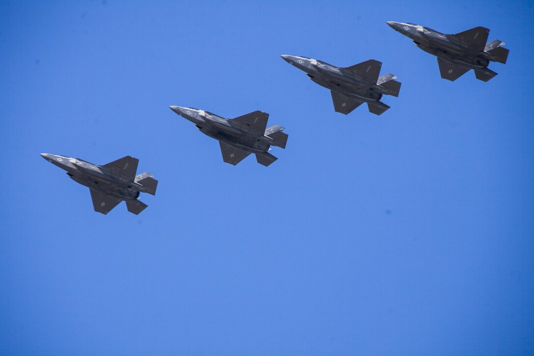 The U.S. Marine Corps F-35B Lightning II demonstrates its refueling capabilities on Marine Corps Air Station Camp Pendleton, Calif., Jan 30, 2017. (U.S. Marine Corps Photo by Lance Cpl. Ryan Kierkegaard)