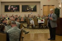 Retired U.S. Navy Petty Officer 3rd Class Dave Roever, a Purple Heart recipient, uses his personal experiences as an example to tell a story of hope during the 2017 Joint Base San Antonio Prayer Breakfast at the Gateway Club at JBSA-Lackland, Texas Feb. 7, 2017. Roever is now a motivational speaker who travels internationally sharing his story of overcoming adversity in a variety of settings such as public schools, military installations, businesses, and youth conventions.