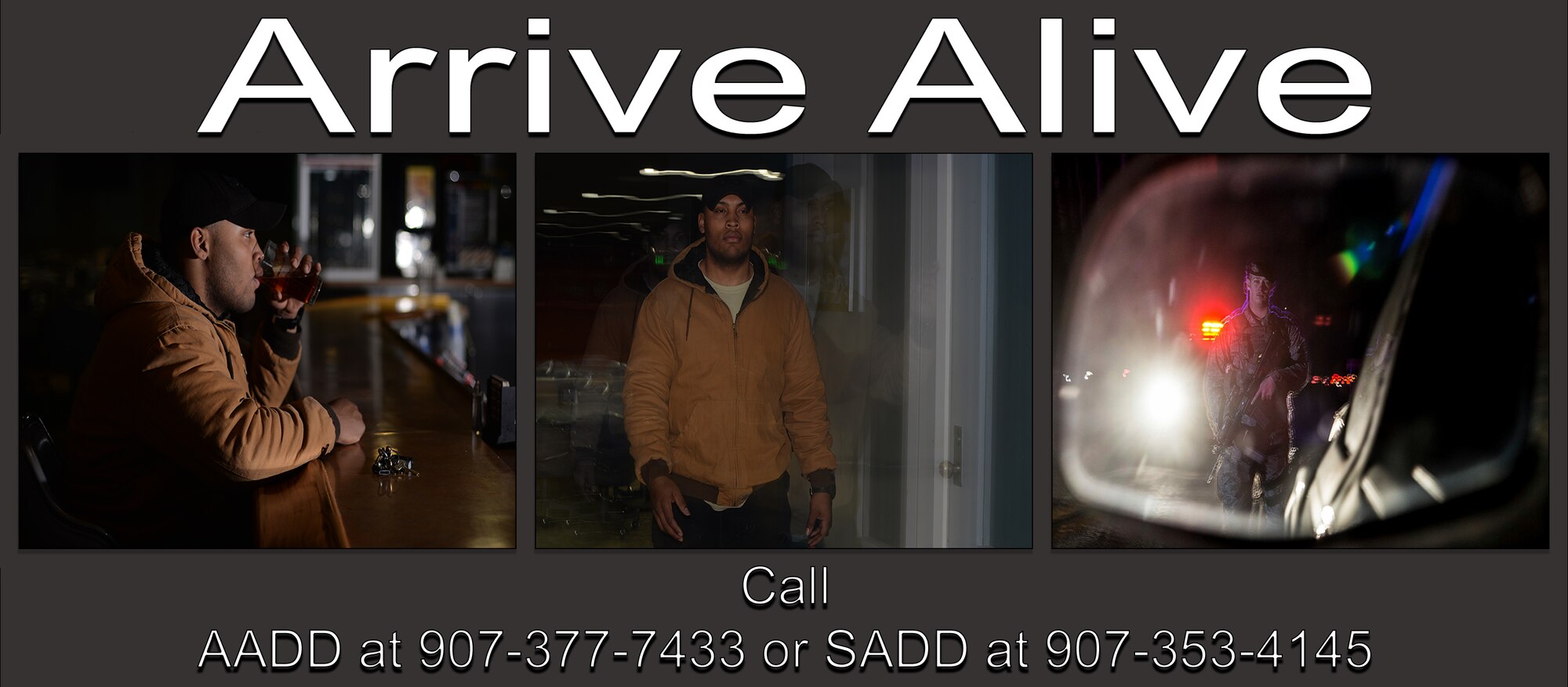 If your plans of having a safe ride fall through, contact AADD at 907-377-RIDE (7433) or SADD at 907-353-4145. (U.S. Air Force photo illustration by Airman Eric M. Fisher)