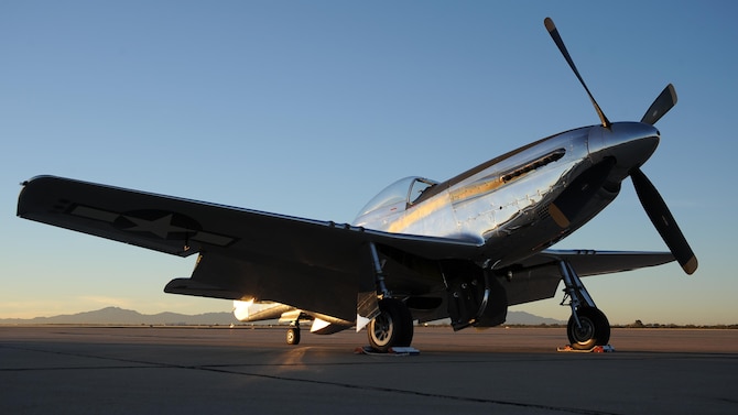 A P-51 Mustang rests on the flightline during the 2017 Heritage Flight Training and Certification Course at Davis-Monthan Air Force Base, Ariz., Feb. 10, 2017. Established in 1997, the HFTCC certifies civilian pilots of historic military aircraft and U.S. Air Force pilots to fly in formation together during the upcoming air show season. (U.S. Air Force photo by Senior Airman Ashley N. Steffen)