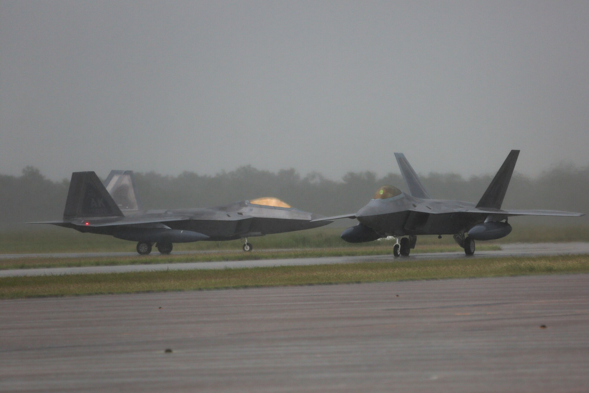 The first three of 12 U.S. Air Force F-22 Raptors arrive at Royal Australian Air Force Base Tindal, Feb. 10, 2017. The At the direction of Adm. Harry Harris Jr., U.S. Pacific Command commander, Pacific Air Forces sent the Raptors and approximately 190 Airmen from the 90th Fighter Squadron at Joint Base Elmendorf-Richardson, Alaska, to conduct combined exercises and training missions with the RAAF as part of the Enhanced Air Cooperation Initiative under the Force Posture Agreement between the United States and Australia.
