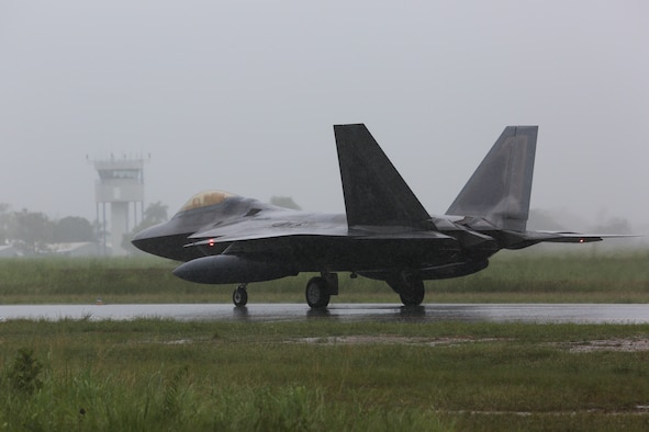 The first three of 12 U.S. Air Force F-22 Raptors arrive at Royal Australian Air Force Base Tindal, Feb. 10, 2017. The At the direction of Adm. Harry Harris Jr., U.S. Pacific Command commander, Pacific Air Forces sent the Raptors and approximately 190 Airmen from the 90th Fighter Squadron at Joint Base Elmendorf-Richardson, Alaska, to conduct combined exercises and training missions with the RAAF as part of the Enhanced Air Cooperation Initiative under the Force Posture Agreement between the United States and Australia.
