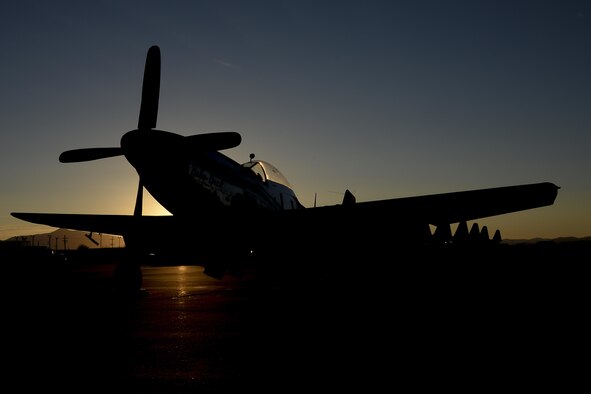A P-51 Mustang rests on the flightline during the 2017 Heritage Flight Training and Certification Course at Davis-Monthan Air Force Base, Ariz., Feb. 11, 2017. Established in 1997, the HFTCC certifies civilian pilots of historic military aircraft and U.S. Air Force pilots to fly in formation together during the upcoming air show season. (U.S. Air Force photo by Senior Airman Ashley N. Steffen)