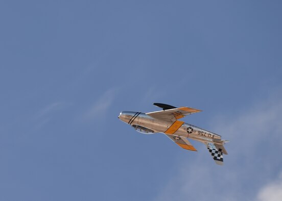 An F-86 Sabre performs an aerial demonstration during the 2017 Heritage Flight Training and Certification Course at Davis-Monthan Air Force Base, Ariz., Feb. 11, 2017. The HFTCC provides civilian and military pilots the opportunity to practice flying in formation together in preparation for future air shows. (U.S. Air Force photo by Senior Airman Ashley N. Steffen)