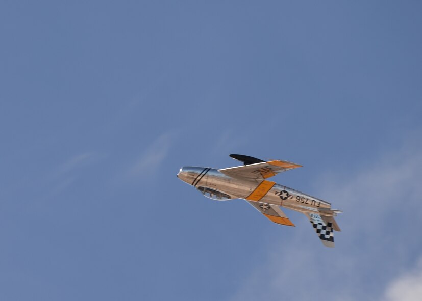 An F-86 Sabre performs an aerial demonstration during the 2017 Heritage Flight Training and Certification Course at Davis-Monthan Air Force Base, Ariz., Feb. 11, 2017. The HFTCC provides civilian and military pilots the opportunity to practice flying in formation together in preparation for future air shows. (U.S. Air Force photo by Senior Airman Ashley N. Steffen)