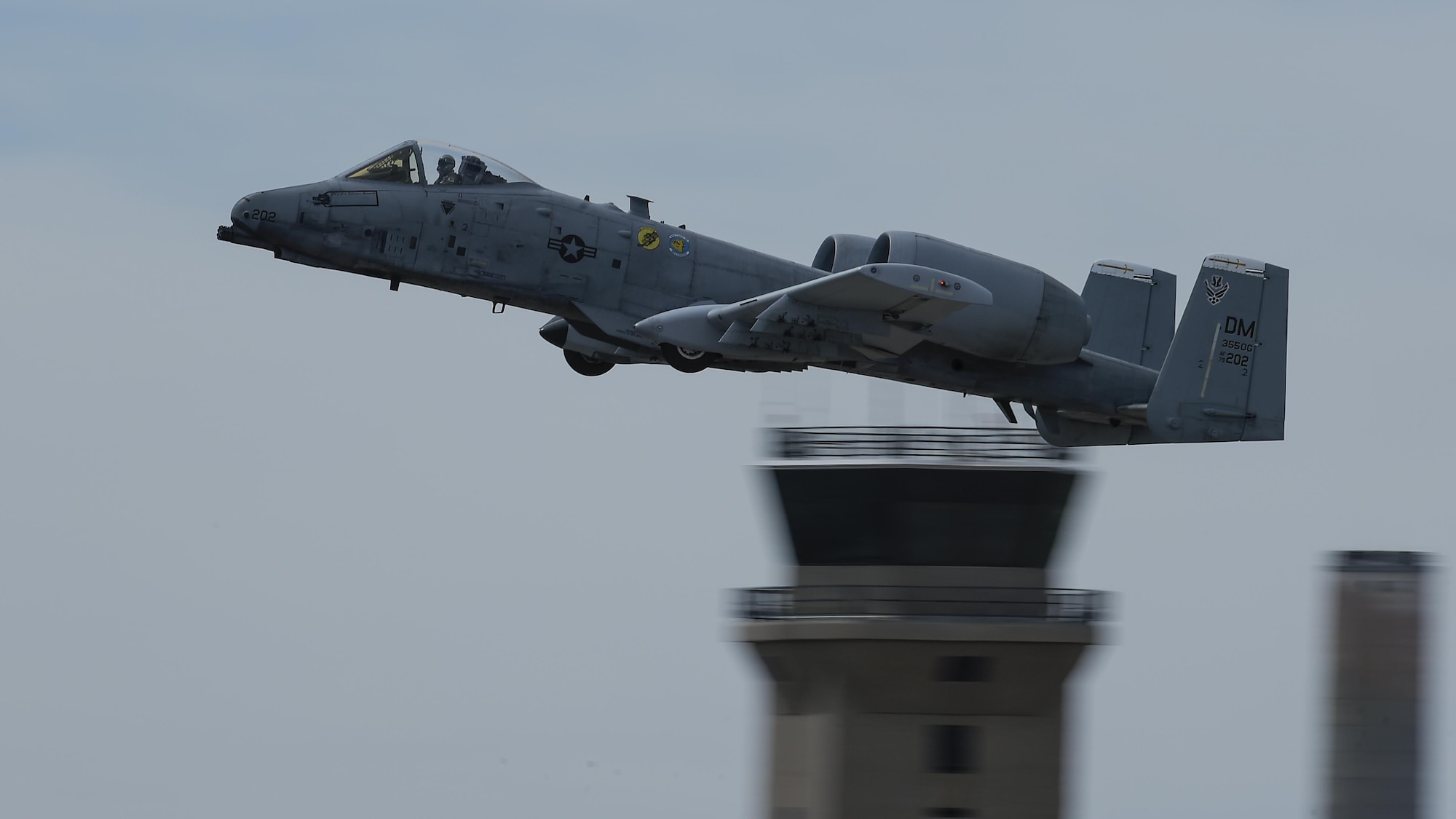 A U.S. Air Force A-10C Thunderbolt II takes off during the 2017 Heritage Flight Training and Certification Course at Davis-Monthan Air Force Base, Ariz., Feb. 11, 2017. The 20th annual training event has been held at D-M since 2001 and features aerial demonstrations from historical and modern fighter aircraft. (U.S. Air Force photo by Senior Airman Chris Drzazgowski)