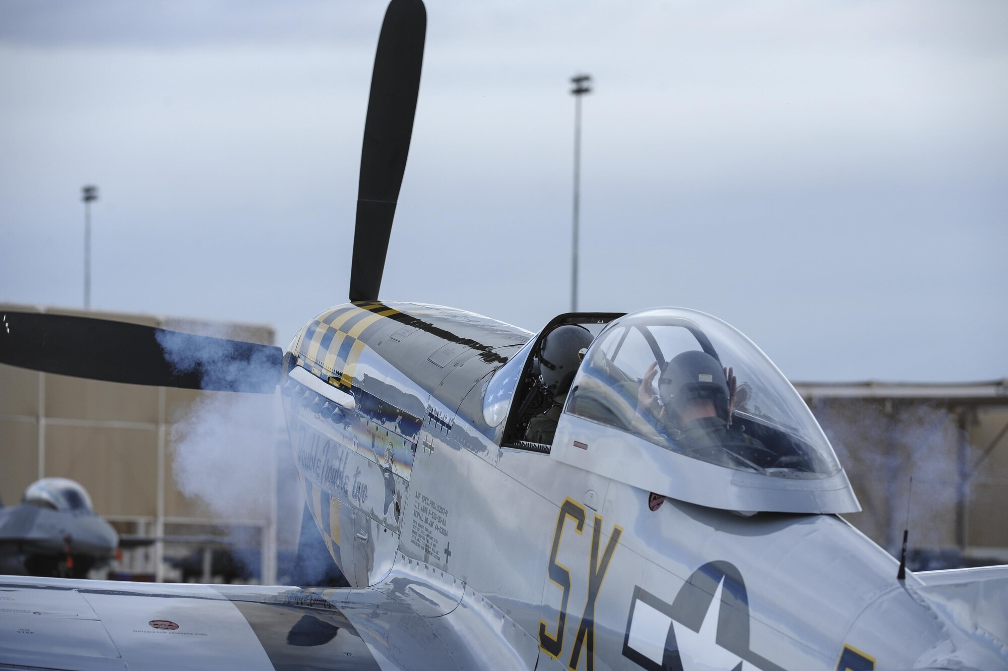 A P-51 Mustang prepares to take off during the 2017 Heritage Flight Training and Certification Course at Davis-Monthan Air Force Base, Ariz., Feb. 12, 2017. Established in 1997, the HFTCC certifies civilian pilots of historic military aircraft and U.S. Air Force pilots to fly in formation together during the upcoming air show season. (U.S. Air Force photo by Airman 1st Class Mya M. Crosby)