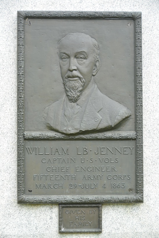 Capt. William Le Baron Jenney was given the task to shorten the Union supply line as Grant’s soldiers pushed deep into Mississippi. This relief portrait in Vicksburg National Military Park honors the chief engineer of the XV Corps. Jenney went on to become a world-famous architect and is considered “father of the modern skyscraper.”