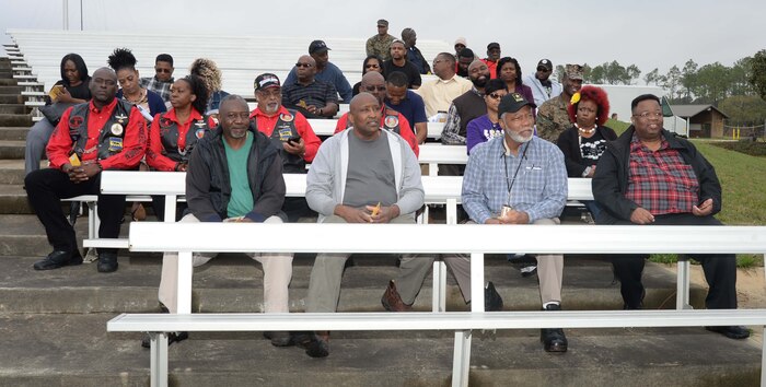 Active-duty, civilian personnel and community guests fill Marine Corps Logistics Base Albany’s Boyett Park Amphitheater, to attend the installation’s 2017 Black History Program, Feb. 8. Keynote speaker for the annual celebration, retired Marine, Maj. Gen. Cornell Wilson Jr., secretary, Department of Military and Veteran Affairs, State of North Carolina, recapped historical moments in commemoration of the 150-year legacy of the Buffalo Soldiers of the U.S. Calvary’s 9th and 10th Regiments.