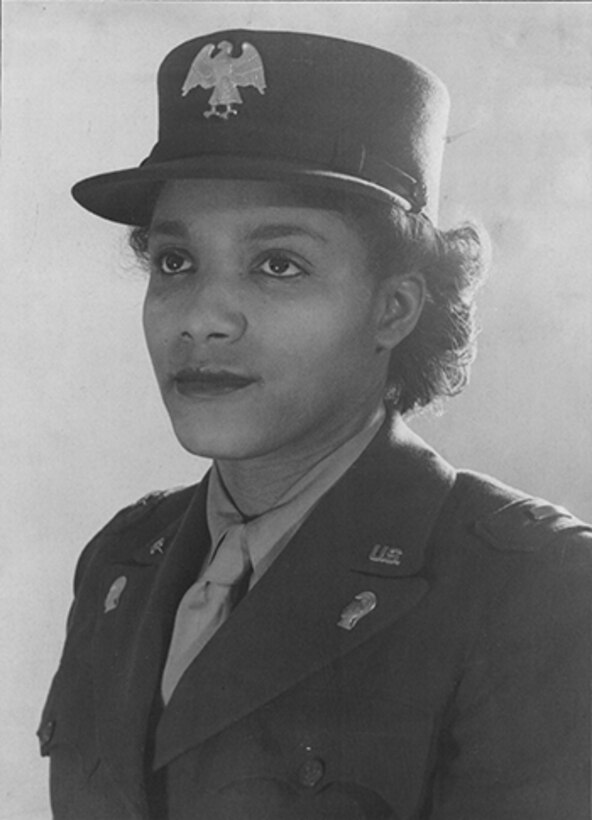 Women's Army Corps Second Officer Violet Hill poses after graduating from the first Women's Army Auxiliary Corps officer candidate school class at Fort Des Moines, Iowa, in August 1942. African-American women were allotted 40 slots in that first class, and they had to be well-educated and have professional experience. Later in the war, Hill served as a captain and commander of Company D, 6888th Central Postal Directory Battalion. Library of Congress photo