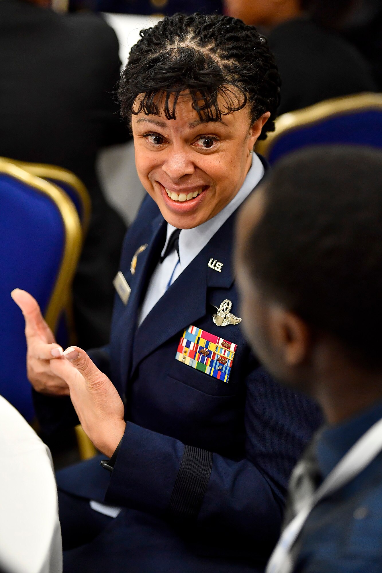 Lt. Gen. Stayce Harris, the Air Force assistant vice chief of staff, mentors high school students during the Black Engineer of the Year Awards Science, Technology, Engineering and Mathematics Conferences' Stars and Stripes ceremony Feb. 10, 2017, in Washington, D.C. (U.S. Air Force photo/Scott M. Ash)