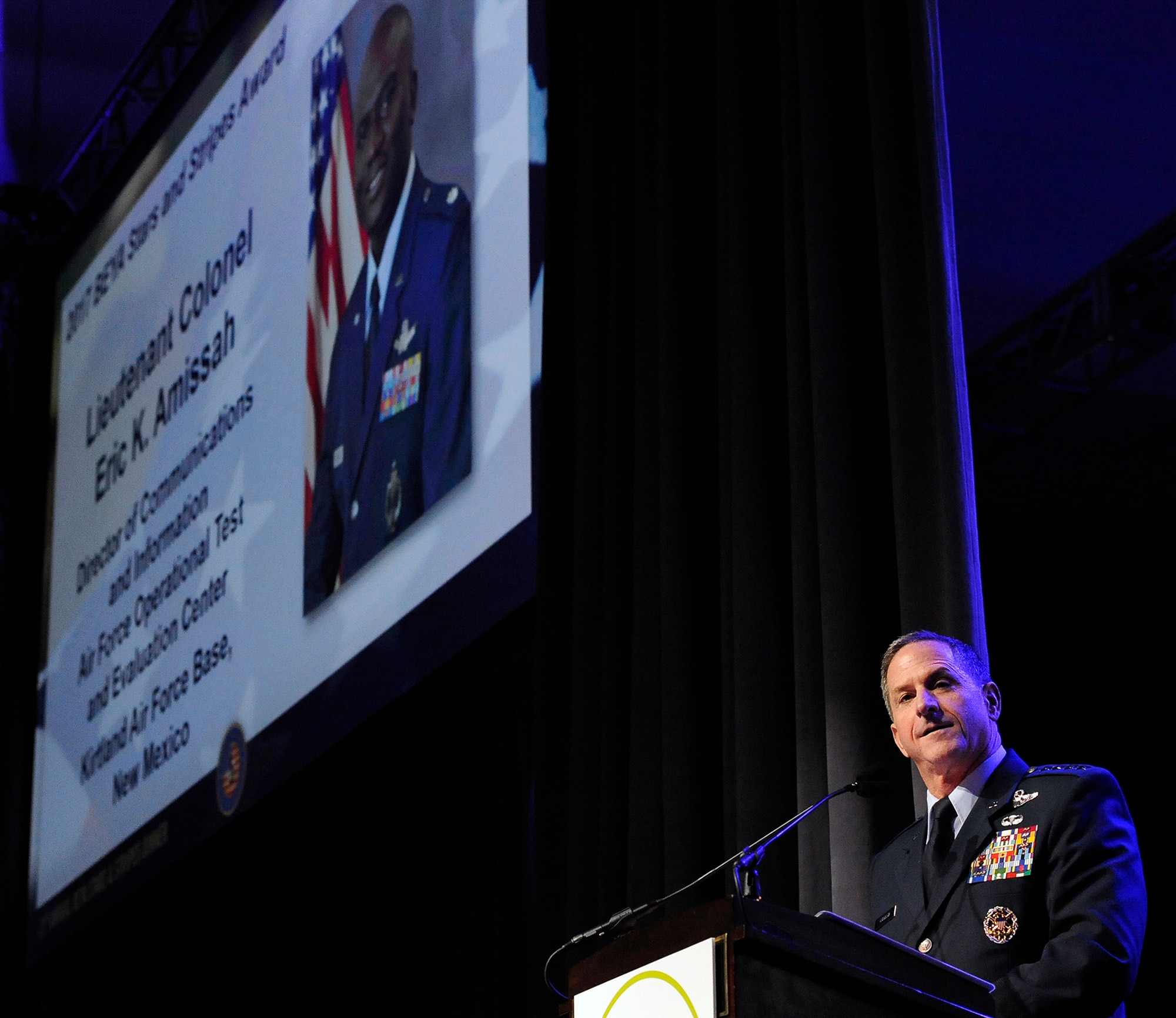 Air Force Chief of Staff Gen. David L. Goldfein speaks on the value of Airmen to the Air Force mission during the Black Engineer of the Year Awards Science, Technology, Engineering and Mathematics Conferences' Stars and Stripes ceremony Feb. 10, 2017, in Washington, D.C. (U.S. Air Force photo/Tech. Sgt. Robert Barnett)
