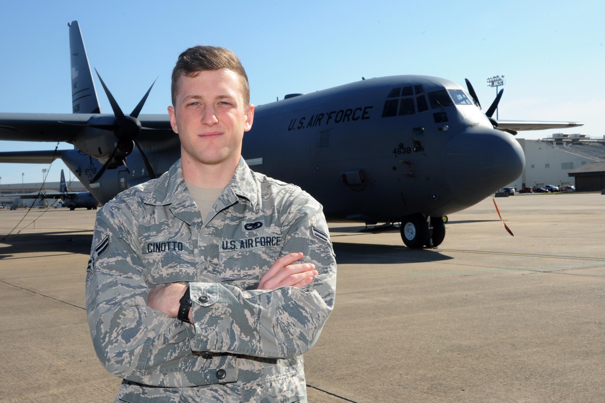 U.S. Air Force Airman 1st Class Stacey Cinotto, 19th Aircraft Maintenance Squadron instrument and flight control systems apprentice, was nominated as the Combat Airlifter of the Week, Feb. 13, 2017, at Little Rock Air Force Base, Ark. Cinotto displays the core value Excellence in All We Do through the way he continuously strives to improve his craft. (U.S. Air Force photo by Airman 1st Class Codie Collins)