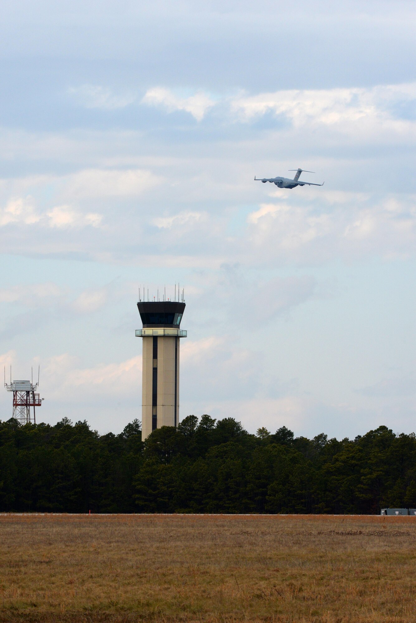 A picture of a U.S. Air Force C-17 Globemaster III taking off from the Atlantic City International Airport in Egg Harbor Township, N.J.
