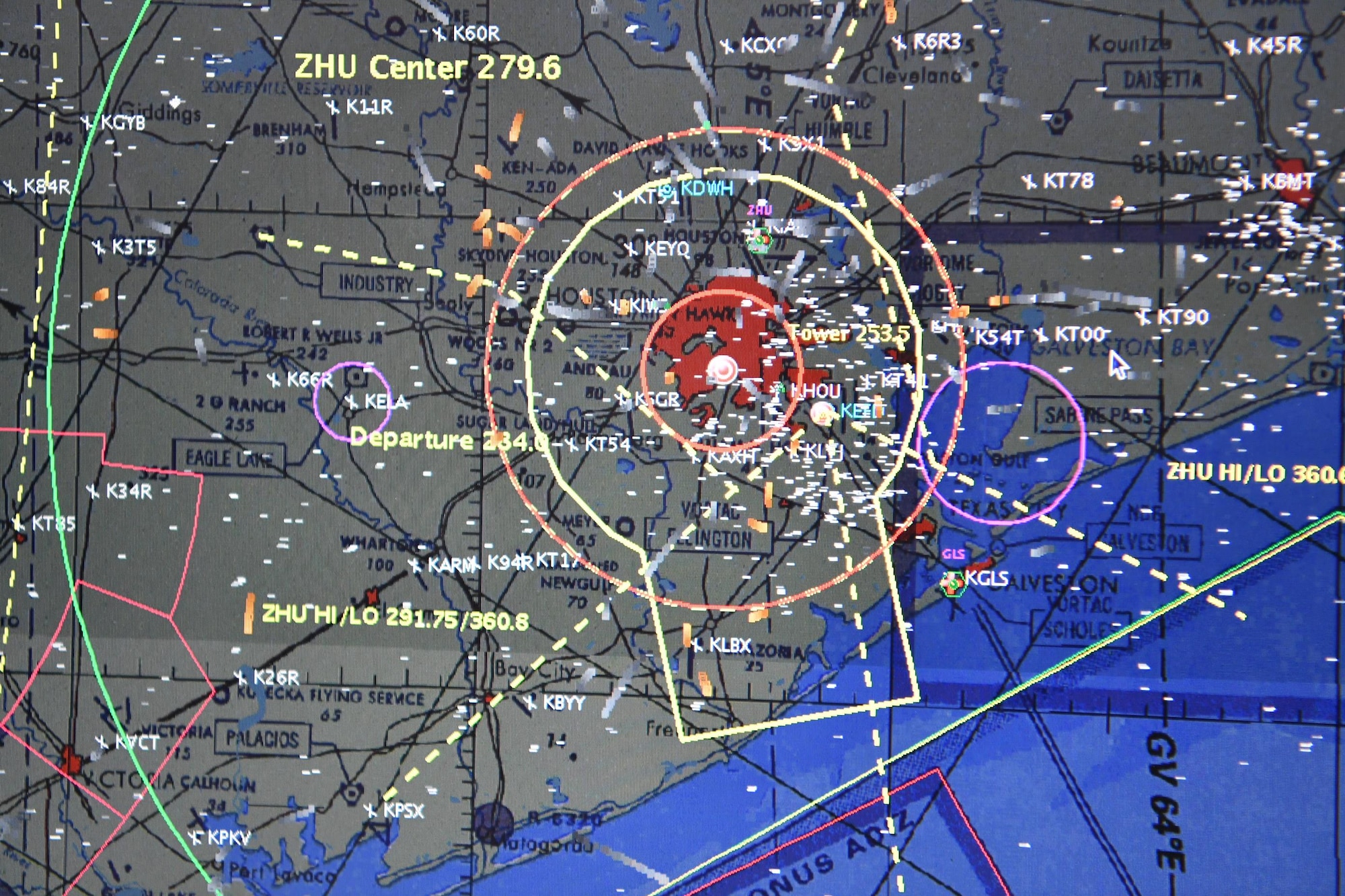 The Western Air Defense Sector's Battle Control System-Fixed illustrates the Federal Aviation Administration temporary 30-mile radius flight restricted area around NGR Stadium for Super Bowl LI. The BCS-F is a modern real-time battle management command and control system. Fielded at the North American Aerospace Defense Command's Air Defense Sectors, BCS-F provides NORAD commanders with a highly interoperable and reliable platform in support of the nation's homeland defense air mission. (U.S. Air Force photo by Kimberly D. Burke)