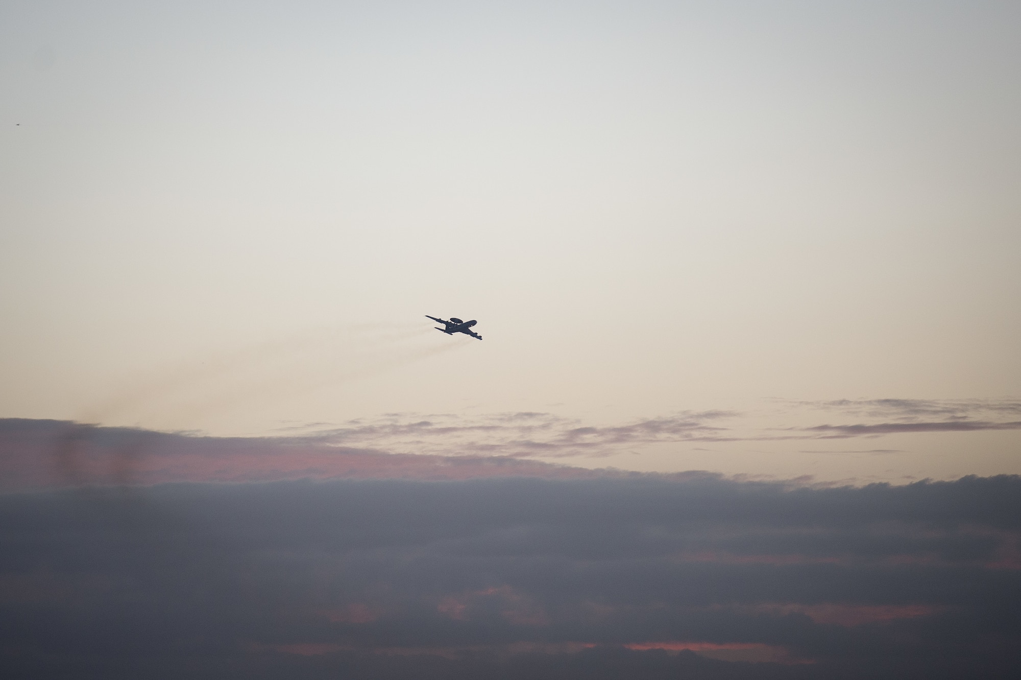 An E-3 Sentry Airborne Warning and Control System aircraft flown by reservists from the 513th Air Control Group climbs into the sky Feb. 2 during a mission supporting Sentry Aloha 17-01 at Joint Base Pearl Harbor-Hickam, Hawaii. Reservists from the 513th deployed to the Hawaiian Islands to provide command and control for Sentry Aloha 17-01, a primarily Reserve and Air National Guard exercise that involves more than 40 aircraft and 1,000 personnel. (U.S. Air Force photo by 2nd Lt. Caleb Wanzer)