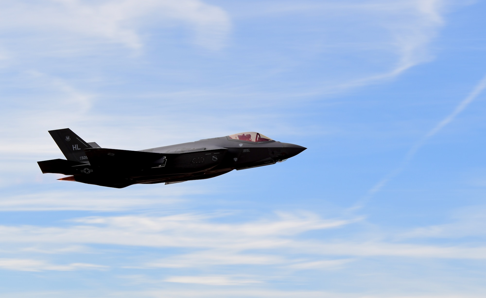 An F-35A Lightning II takes off for a training mission as part of Red Flag 17-1 Feb. 2, 2017, at Nellis Air Force Base, Nev. During the exercise, the F-35 provided suppression of enemy air defense for the MQ-9 Reaper. (U.S. Air Force photo by Senior Airman Christian Clausen)