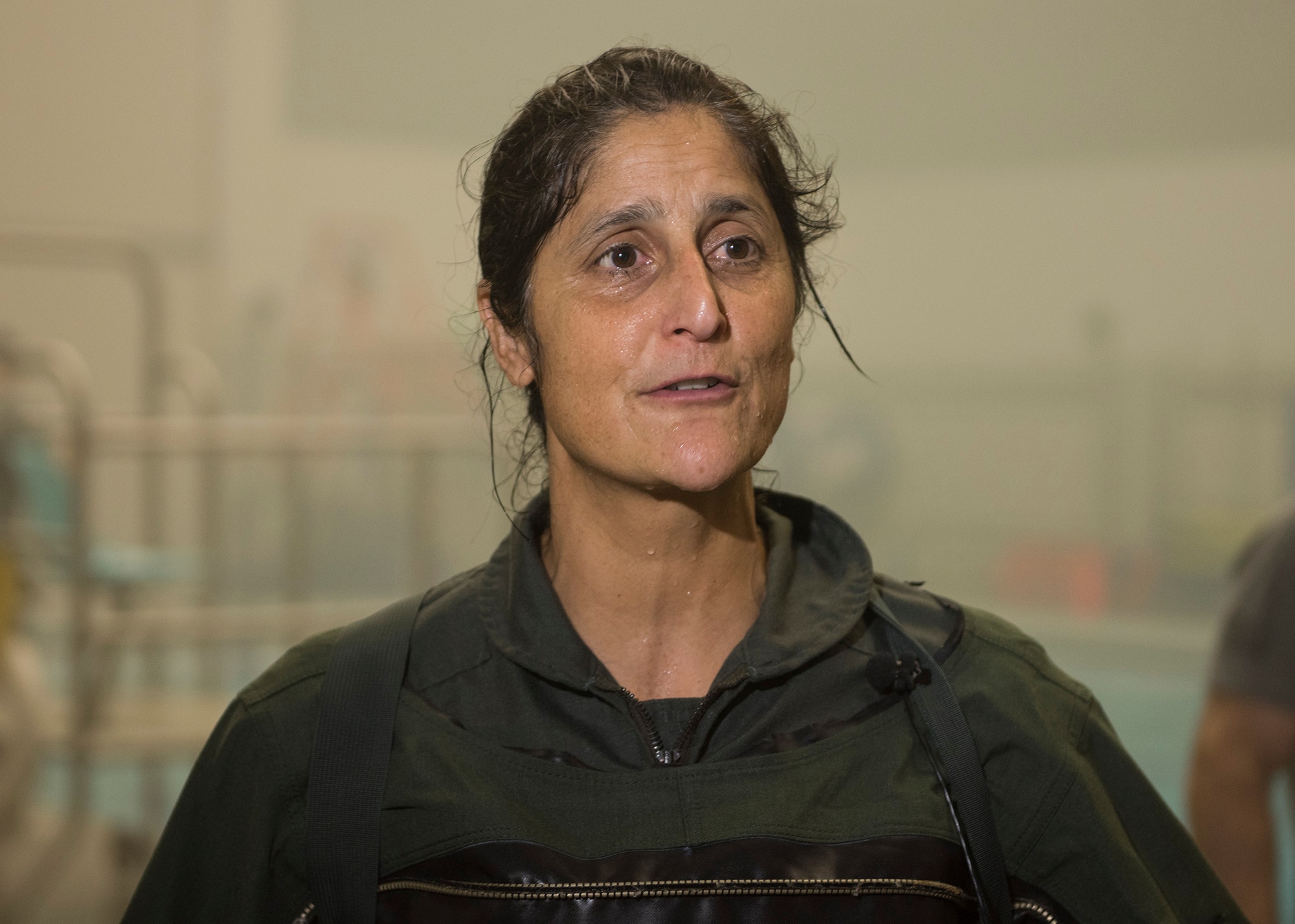 Sunita Williams, NASA astronaut, speaks to local media about her team’s training efforts Feb. 10, 2017, at Fairchild Air Force Base, Wash. NASA works with the Survival School for water survival and rescue training as it does not have its own dedicated facility. (U.S. Air Force photo/ Airman 1st Class Ryan Lackey)