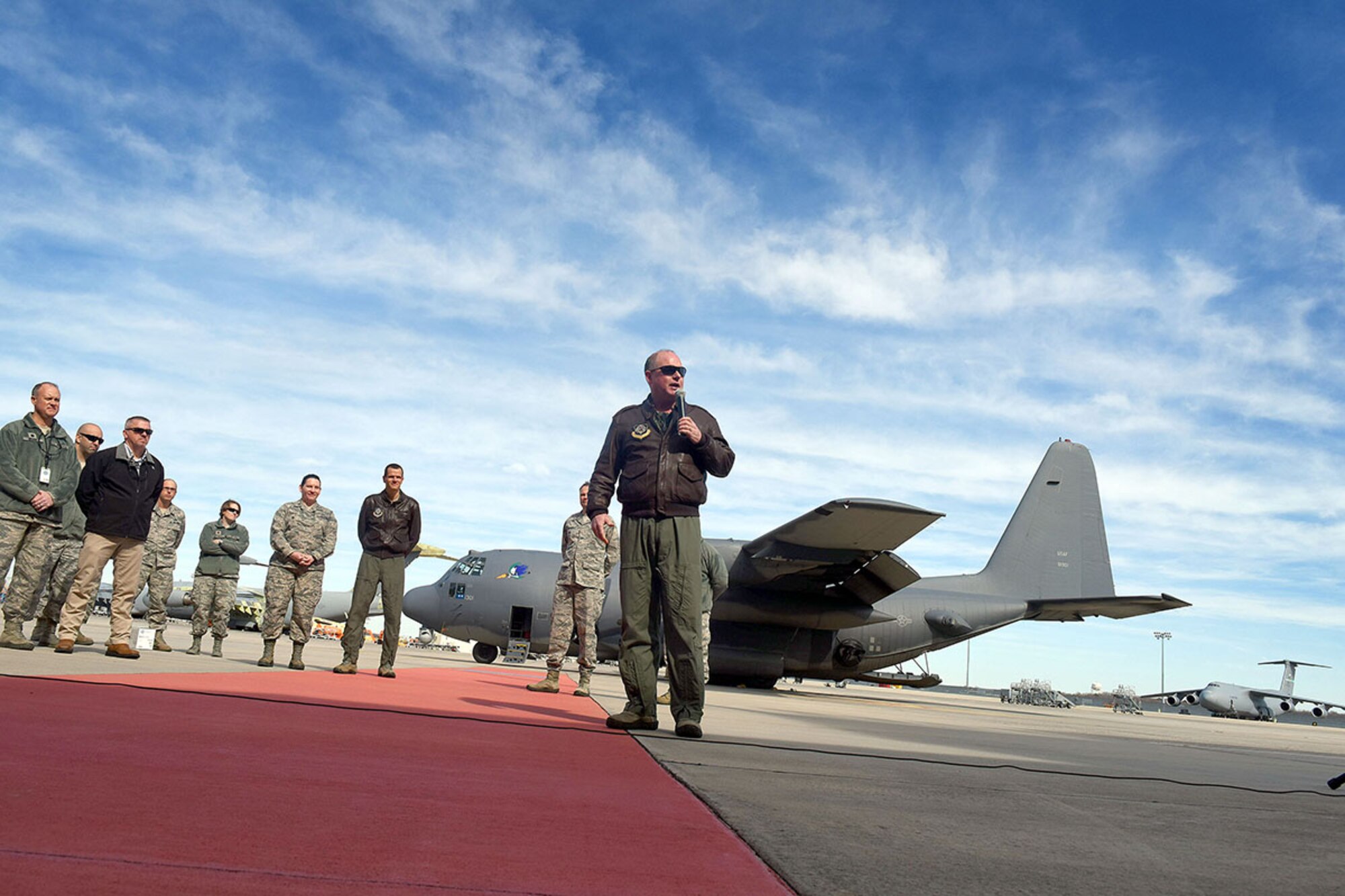 Maj. Gen. Eugene Haase, AFSOC vice commander, speaks to Team Robins maintenance professionals during a special visit to the base to laud the accelerated programmed depot maintenance work being done on AFSOC aircraft. (U.S. Air Force photo by Tommie Horton)