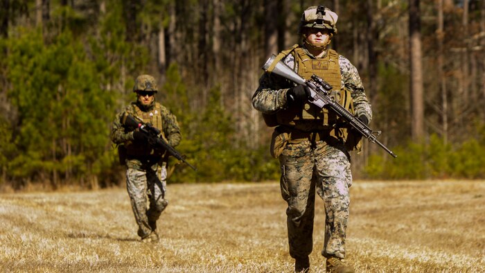Marines participate with 2nd Law Enforcement Battalion in a grenade assault course at Marine Corps Base Camp Lejeune, North Carolina, Feb. 9, 2017. The course prepared Marines to use the M67 fragmentation hand grenade. The exercise was in preparation for an upcoming Integrated Training Exercise 3-17 at Marine Air-Ground Combat Center Twenty-Nine Palms, California. 