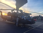 A crew from the California National Guard's Charlie Company/2-135 at Mather Field prepares to support the Oroville Dam Spillway by providing medical evacuation if needed. (Courtesy of the California National Guard)